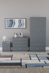 Home Discount Vida Designs Riano 3-Piece Set with 2-Drawer Bedside Chest & Wardrobe in Grey - thumbnail 4