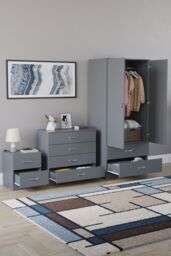 Home Discount Vida Designs Riano 3-Piece Set with 2-Drawer Bedside Chest & Wardrobe in Grey - thumbnail 2