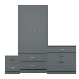 Home Discount Vida Designs Riano 3-Piece Set with 2-Drawer Bedside Chest & Wardrobe in Grey - thumbnail 8