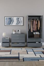 Home Discount Vida Designs Riano 3-Piece Set with 2-Drawer Bedside Chest & Wardrobe in Grey - thumbnail 3