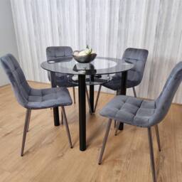 KOSY KOALA Round Black Glass Dining Table Set with 4 Grey Velvet Chairs - thumbnail 7