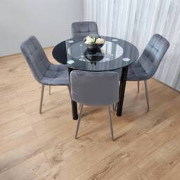 KOSY KOALA Round Black Glass Dining Table Set with 4 Grey Velvet Chairs - thumbnail 3