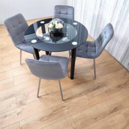 KOSY KOALA Round Black Glass Dining Table Set with 4 Grey Velvet Chairs - thumbnail 9