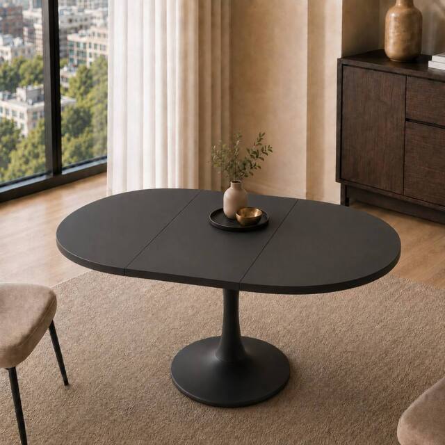 Merax Modern Extendable Round Dining Table 100-140cm Pedestal Kitchen Table in Black - image 1