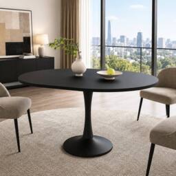 Merax Modern Extendable Round Dining Table 100-140cm Pedestal Kitchen Table in Black - thumbnail 4