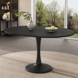 Merax Modern Extendable Round Dining Table 100-140cm Pedestal Kitchen Table in Black - thumbnail 5