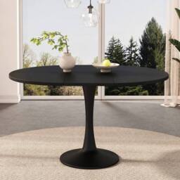 Merax Modern Extendable Round Dining Table 100-140cm Pedestal Kitchen Table in Black - thumbnail 9