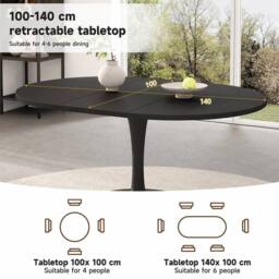 Merax Modern Extendable Round Dining Table 100-140cm Pedestal Kitchen Table in Black - thumbnail 3