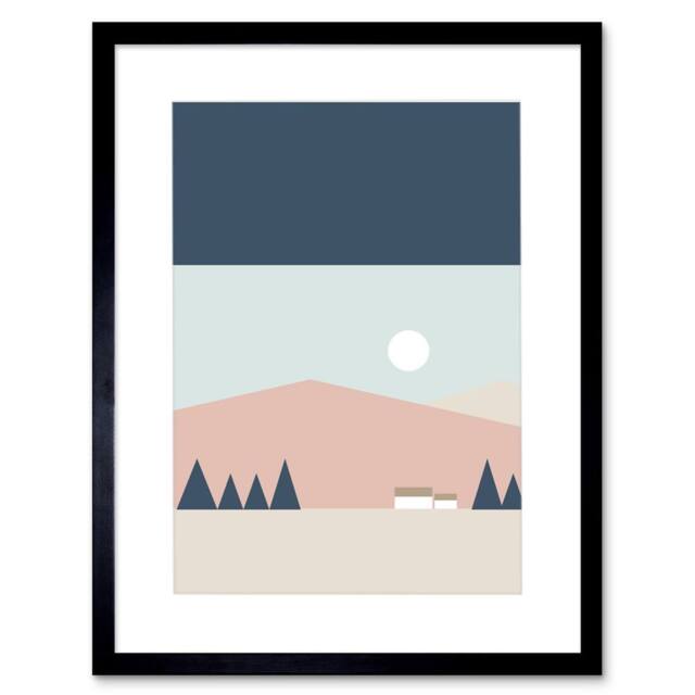 "Wee Blue Coo Pastel Geometric Scotland Scottish Highland Sun Hills House Framed Art - Size: W12"" x H16""" - image 1