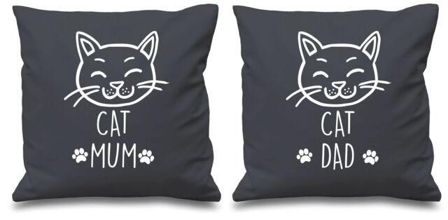 "60 SECOND MAKEOVER Cat Mum Cat Dad Grey Cushion Covers 16"" x 16"" Couples Cushions Valentines Anniversary Boyfriend - Size: 40 cm x 40 cm"