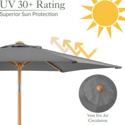 Christow Garden Parasol 2.4m Tilting Outdoor Umbrella Steel Pole Wood Effect Finish UV30+ in Grey - thumbnail 4
