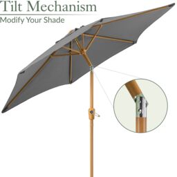 Christow Garden Parasol 2.4m Tilting Outdoor Umbrella Steel Pole Wood Effect Finish UV30+ in Grey - thumbnail 3