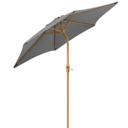 Christow Garden Parasol 2.4m Tilting Outdoor Umbrella Steel Pole Wood Effect Finish UV30+ in Grey - thumbnail 1