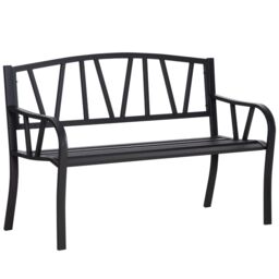 OUTSUNNY Metal Loveseat 2-Seater Outdoor Furniture with Ergonomic Armrest in Black - thumbnail 2