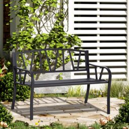OUTSUNNY Metal Loveseat 2-Seater Outdoor Furniture with Ergonomic Armrest in Black - thumbnail 1