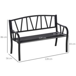 OUTSUNNY Metal Loveseat 2-Seater Outdoor Furniture with Ergonomic Armrest in Black - thumbnail 3