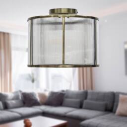 First Choice Lighting Bromley - Antique Brass With Ribbed Diffuser Flush Ceiling Light in Bronze - thumbnail 3