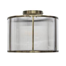 First Choice Lighting Bromley - Antique Brass With Ribbed Diffuser Flush Ceiling Light in Bronze - thumbnail 1