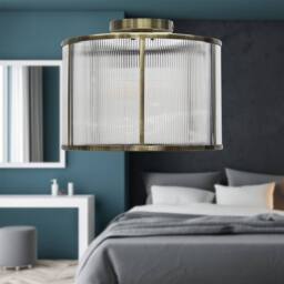 First Choice Lighting Bromley - Antique Brass With Ribbed Diffuser Flush Ceiling Light in Bronze - thumbnail 4