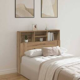 Berkfield Home Headboard Cabinet Artisian Oak 120x19x103.5 cm Engineered Wood in Brown - thumbnail 2