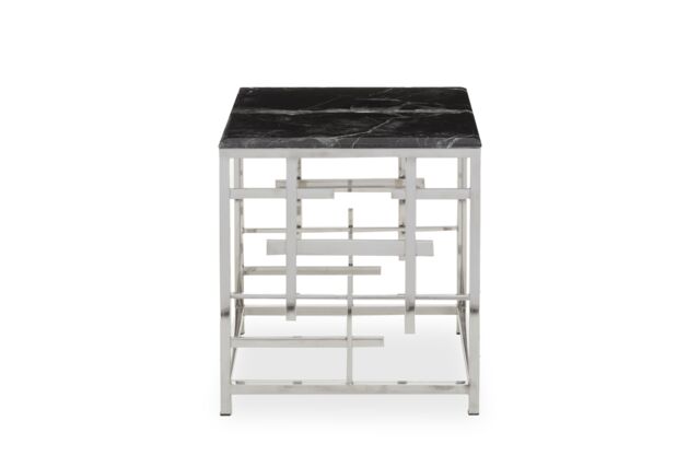 Orsina Modern Black Marble Side Table, Silver Finished Bedside Table, Small Table By Couch, Stylish Lounge Table - image 1