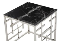 Orsina Modern Black Marble Side Table, Silver Finished Bedside Table, Small Table By Couch, Stylish Lounge Table - thumbnail 4