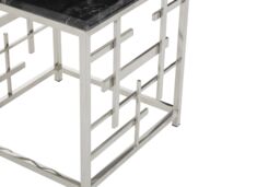 Orsina Modern Black Marble Side Table, Silver Finished Bedside Table, Small Table By Couch, Stylish Lounge Table - thumbnail 5