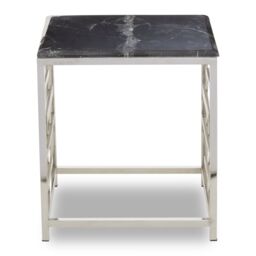 Orsina Modern Black Marble Side Table, Silver Finished Bedside Table, Small Table By Couch, Stylish Lounge Table - thumbnail 3