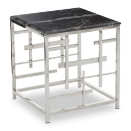 Orsina Modern Black Marble Side Table, Silver Finished Bedside Table, Small Table By Couch, Stylish Lounge Table - thumbnail 2