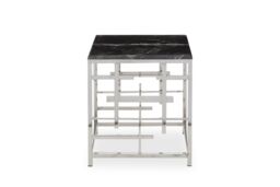 Orsina Modern Black Marble Side Table, Silver Finished Bedside Table, Small Table By Couch, Stylish Lounge Table - thumbnail 1
