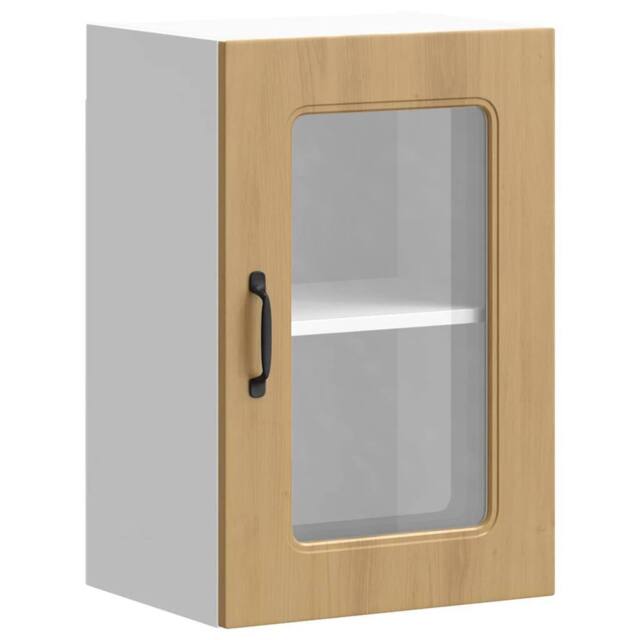 Berkfield Home Kitchen Wall Cabinet with Glass Door Lucca High Gloss White Wood in Brown - image 1