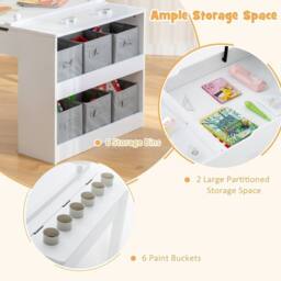 Costway 2-in-1 Kids Art Table & Chairs Set Wooden Craft Easel Desk W/Shelves in White - thumbnail 8