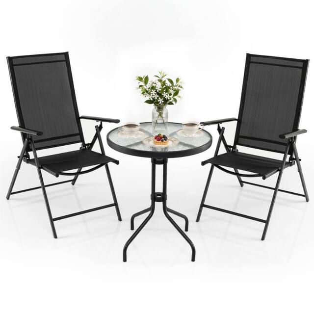 Costway 3PCS Patio Bistro Set Outdoor Folding Porch Chairs w/Coffee Table in Black - image 1