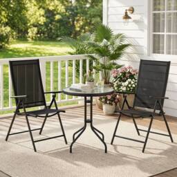 Costway 3PCS Patio Bistro Set Outdoor Folding Porch Chairs w/Coffee Table in Black - thumbnail 3
