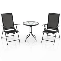 Costway 3PCS Patio Bistro Set Outdoor Folding Porch Chairs w/Coffee Table in Black - thumbnail 5