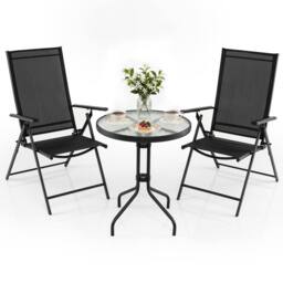 Costway 3PCS Patio Bistro Set Outdoor Folding Porch Chairs w/Coffee Table in Black