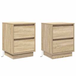 Berkfield Home Modern Bedside Cabinets with LED Lights 2 pcs Sonoma Oak 39x34.5x50 cm in Light Tan - thumbnail 3