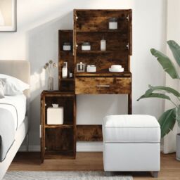 Berkfield Home Dressing Table with Cabinet Smoked Oak 80x35x132 cm in Brown - Size: 80 x 35 x 132 cm - thumbnail 4