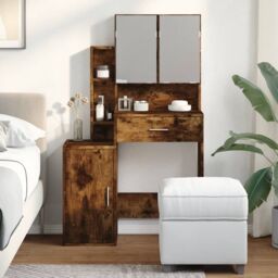 Berkfield Home Dressing Table with Cabinet Smoked Oak 80x35x132 cm in Brown - Size: 80 x 35 x 132 cm - thumbnail 3