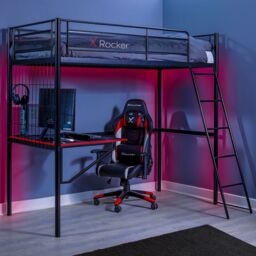 X Rocker Icarus XL High Sleeper Bunk Bed Metal Bed with Gaming Desk in Black - Size: Single