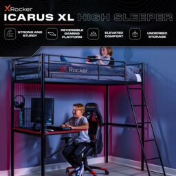 X Rocker Icarus XL High Sleeper Bunk Bed Metal Bed with Gaming Desk in Black - Size: Single - thumbnail 2