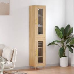 Berkfield Home Highboard Sonoma Oak 34.5x34x180 cm Engineered Wood in Light Tan - thumbnail 2