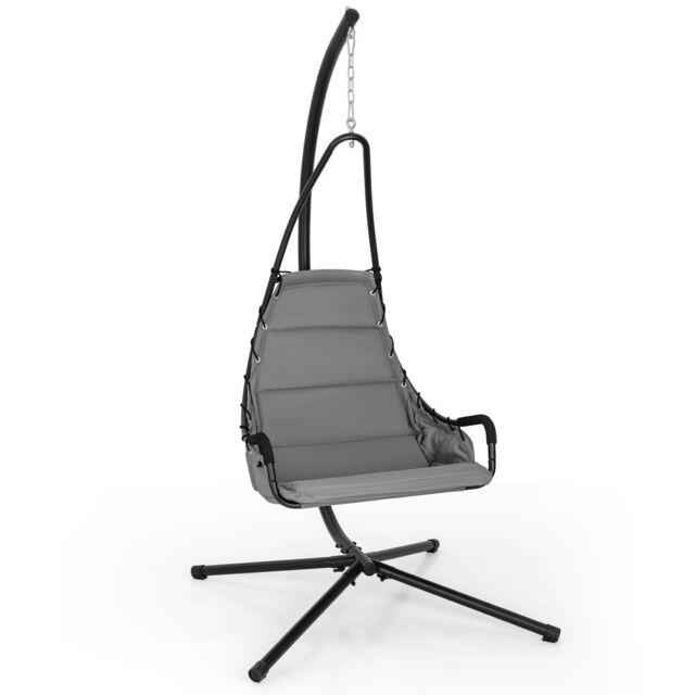 Costway Hanging Swing Chair with Heavy Duty Metal Stand Hammock with Extra Large Padded Seat in Grey - image 1