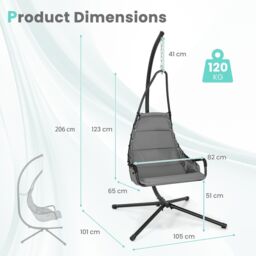 Costway Hanging Swing Chair with Heavy Duty Metal Stand Hammock with Extra Large Padded Seat in Grey - thumbnail 2