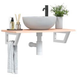Berkfield Home Basin Shelf Wall Mounted Steel & Solid Wood Oak in Brown