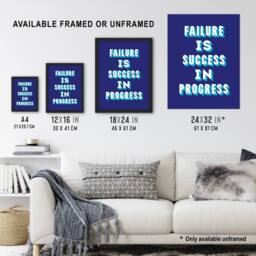 "Artery8 Failure Is Success In Progress Blue Motivational Wall Art Print - Size: W12"" x H16""" - thumbnail 3