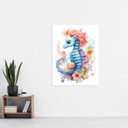"Artery8 Cute Seahorse Watercolour Artwork Fun Kids Bedroom Nursery Extra Large XL Unframed Wall Art Poster Print - Size: W24"" x H32""" - thumbnail 4