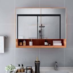 Berkfield Home LED Bathroom Mirror Cabinet Oak 80x15x60 cm MDF in Brown - Size: 80 x 15 x 60 cm - thumbnail 3