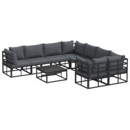 Berkfield Home Garden Sofa Set 9 pcs Black 70 x 70 x 32 cm Aluminium - thumbnail 2
