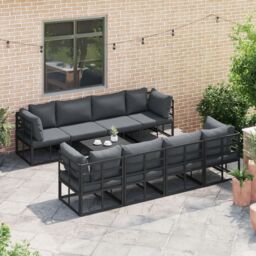 Berkfield Home Garden Sofa Set 9 pcs Black 70 x 70 x 32 cm Aluminium - thumbnail 5